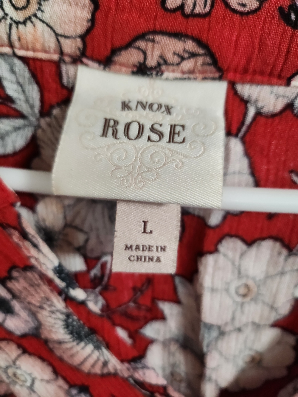Knox Rose Red Floral Dress with Pink and White Blooms Size: Large Used: Good - Picture 2 of 3